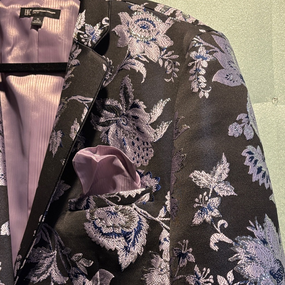 INC Men’s Floral Brocade Blazer Black Silver Formal Jacket Wedding Prom NWT - Picture 8 of 8